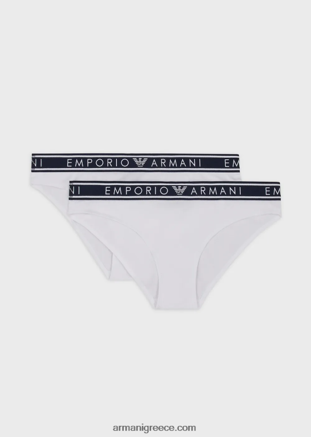 γυναίκες Armani δύο σετ εμβληματικών σλιπ από οργανικό βαμβάκι με λογότυπο στη μέση 4046R6141 άσπρο