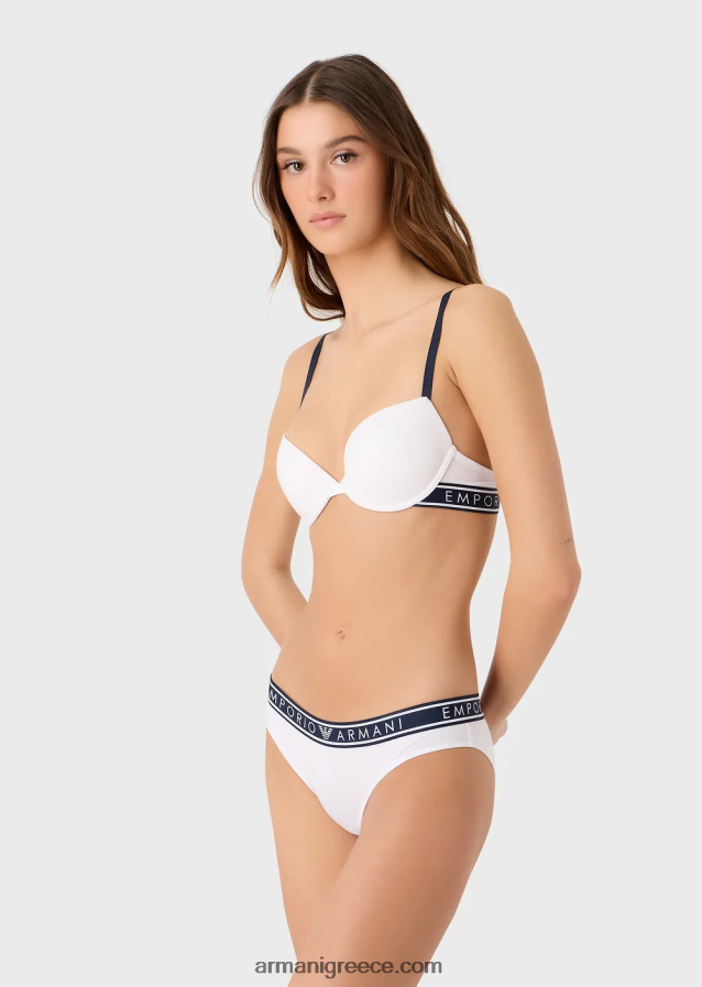 γυναίκες Armani δύο σετ εμβληματικών σλιπ από οργανικό βαμβάκι με λογότυπο στη μέση 4046R6141 άσπρο