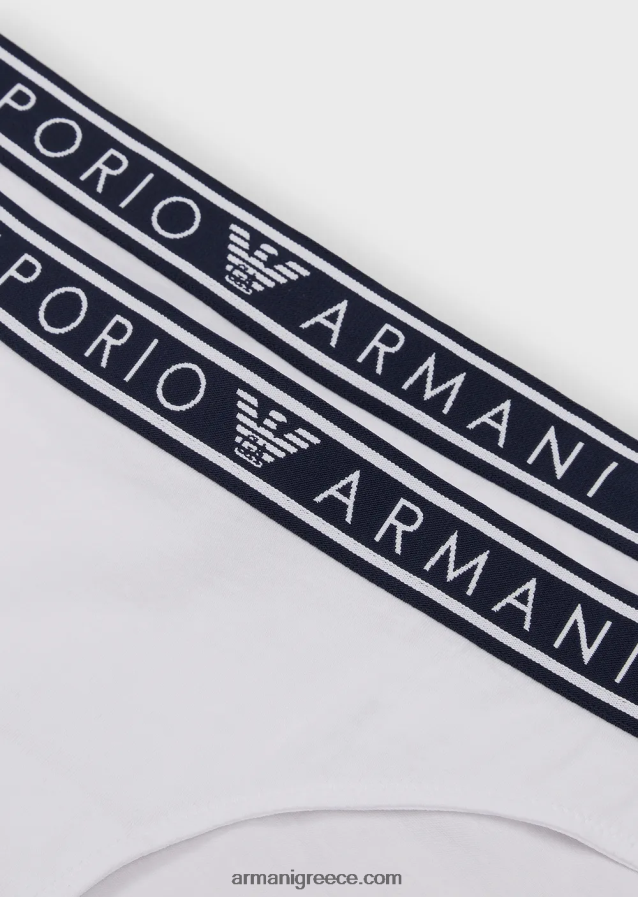 γυναίκες Armani δύο σετ εμβληματικών σλιπ από οργανικό βαμβάκι με λογότυπο στη μέση 4046R6141 άσπρο