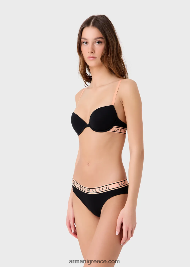 γυναίκες Armani δύο σετ εμβληματικών σλιπ από οργανικό βαμβάκι με λογότυπο στη μέση 4046R6142 μαύρος
