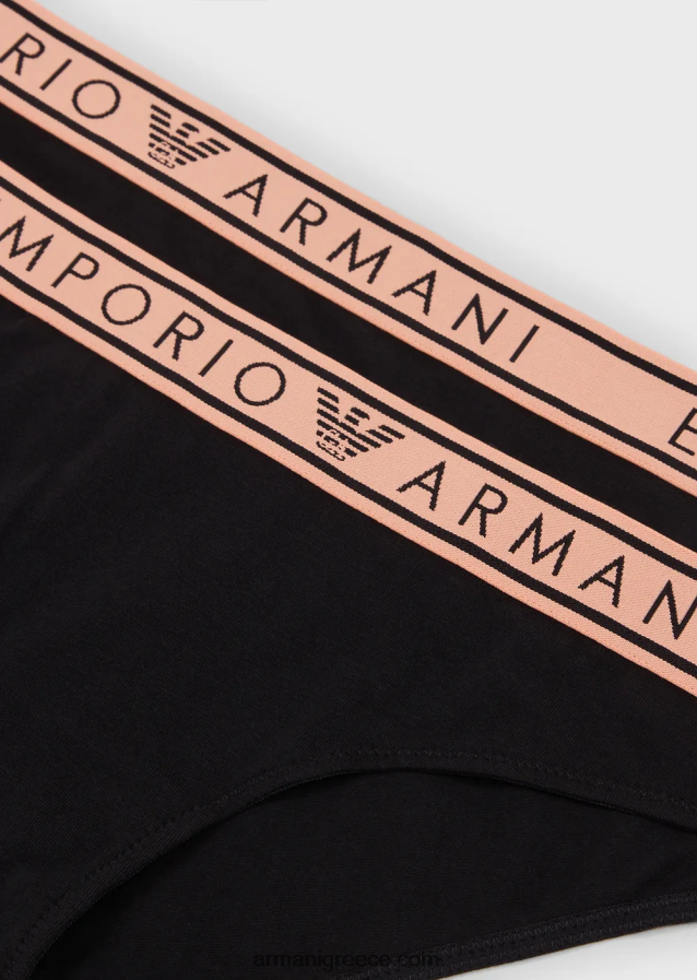 γυναίκες Armani δύο σετ εμβληματικών σλιπ από οργανικό βαμβάκι με λογότυπο στη μέση 4046R6142 μαύρος