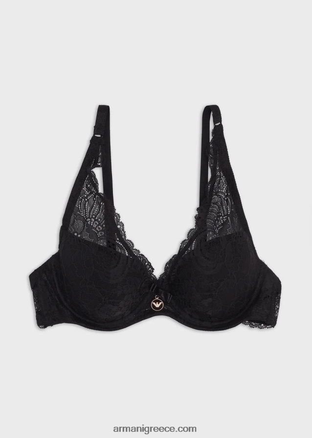 γυναίκες Armani αιώνια δαντέλα ανακυκλωμένη δαντέλα, σουτιέν με επένδυση τριγώνου 4046R6153 μαύρος
