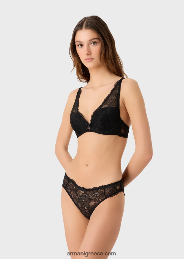 γυναίκες Armani αιώνια δαντέλα ανακυκλωμένη δαντέλα, σουτιέν με επένδυση τριγώνου 4046R6153 μαύρος