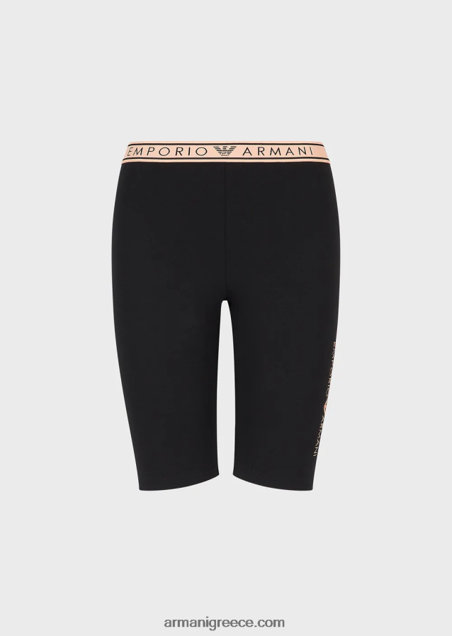 γυναίκες Armani εμβληματικό κολάν ποδηλασίας από οργανικό βαμβάκι με λογότυπο στη μέση 4046R6174 μαύρος
