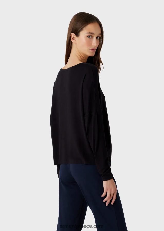 γυναίκες Armani ρευστό τοπ σαλονιού οικολογικής βισκόζης 4046R6178 μαύρος