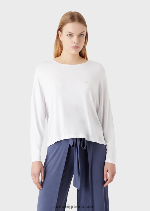 γυναίκες Armani ρευστό τοπ σαλονιού οικολογικής βισκόζης 4046R6179 άσπρο