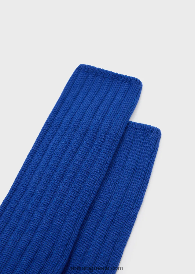 γυναίκες Armani κάλτσες βιώσιμης συλλογής με ραβδώσεις από οργανικό βαμβάκι μέχρι το γόνατο 4046R6185 μπλε