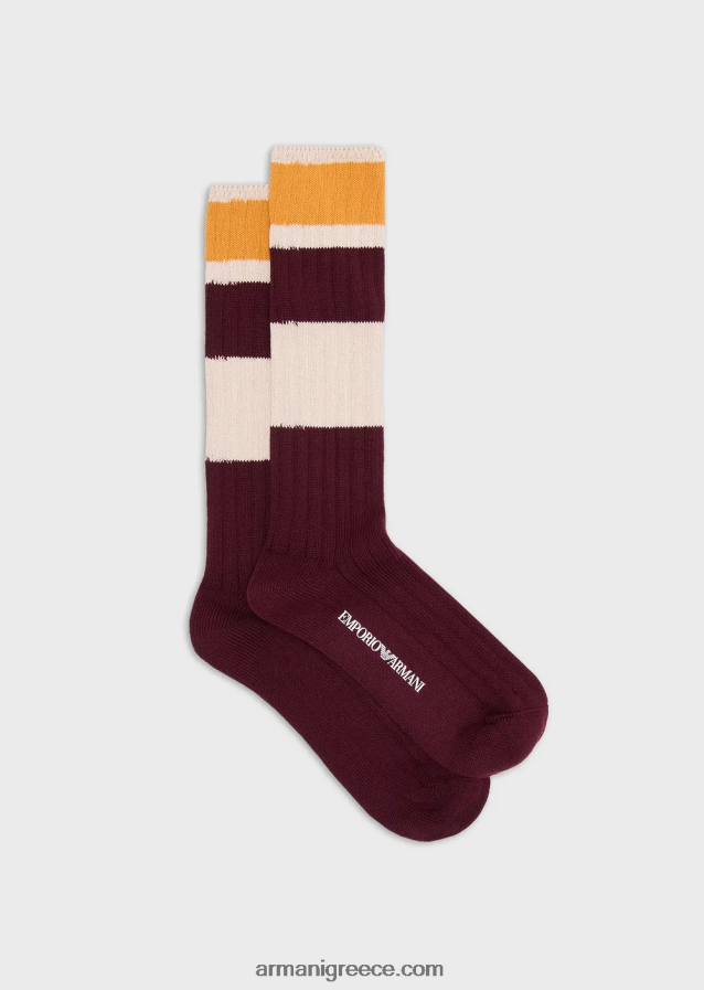 γυναίκες Armani κάλτσες βιώσιμης συλλογής με ραβδώσεις από οργανικό βαμβάκι μέχρι το γόνατο 4046R6186 καφέ