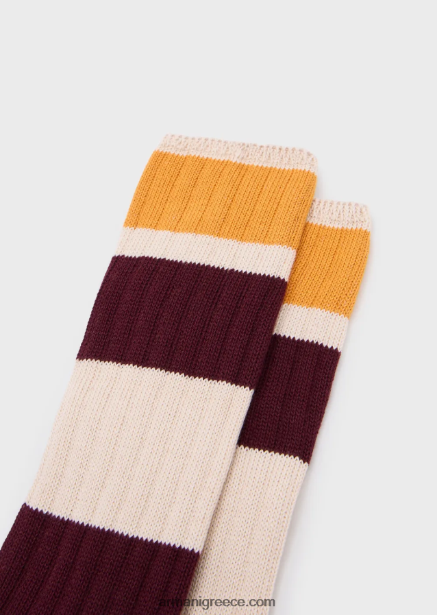 γυναίκες Armani κάλτσες βιώσιμης συλλογής με ραβδώσεις από οργανικό βαμβάκι μέχρι το γόνατο 4046R6186 καφέ