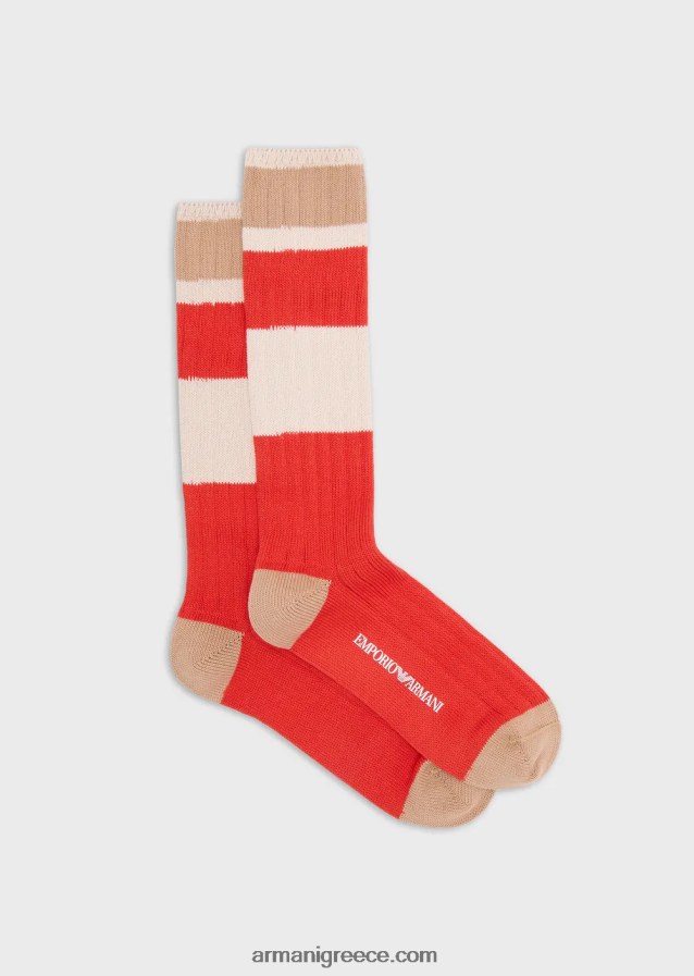 γυναίκες Armani κάλτσες βιώσιμης συλλογής με ραβδώσεις από οργανικό βαμβάκι μέχρι το γόνατο 4046R6187 πορτοκάλι