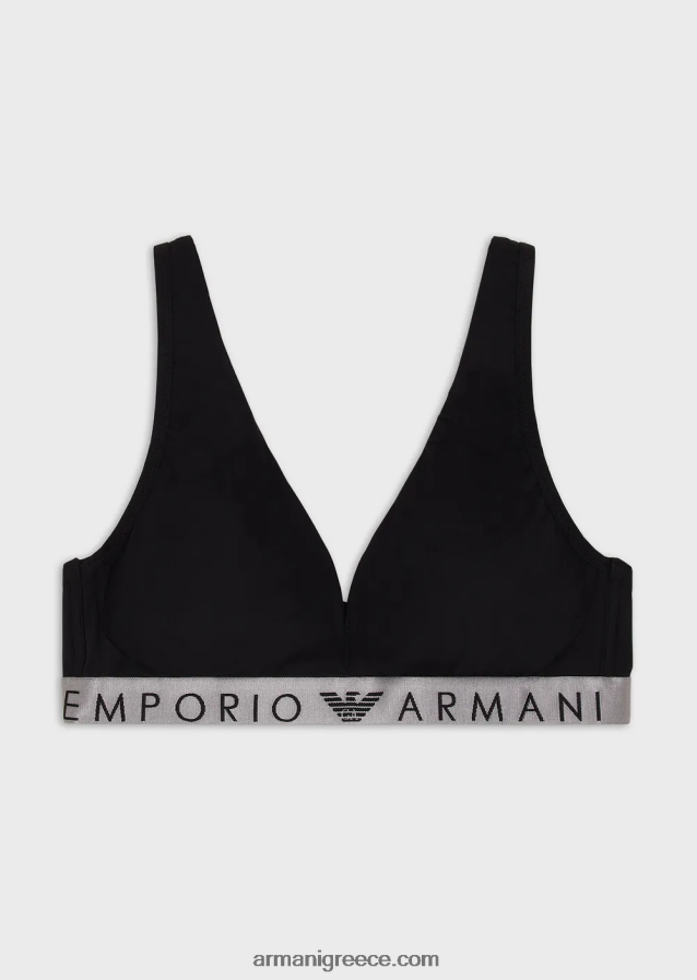 γυναίκες Armani εμβληματικό ανακυκλωμένο bralette με επένδυση από μικροΐνες 4046R6130 μαύρος