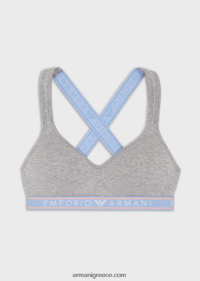 γυναίκες Armani εμβληματικό bralette με επένδυση από οργανικό βαμβάκι με κάτω ζώνη με λογότυπο 4046R6134 γκρί