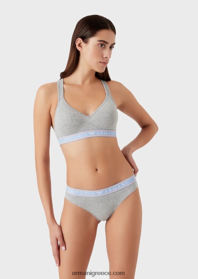 γυναίκες Armani εμβληματικό bralette με επένδυση από οργανικό βαμβάκι με κάτω ζώνη με λογότυπο 4046R6134 γκρί
