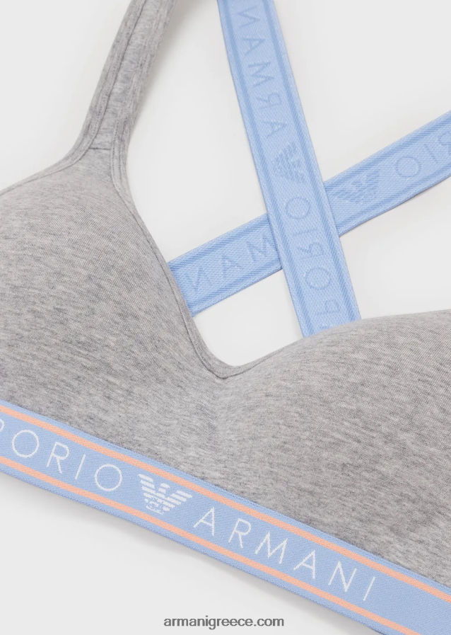 γυναίκες Armani εμβληματικό bralette με επένδυση από οργανικό βαμβάκι με κάτω ζώνη με λογότυπο 4046R6134 γκρί