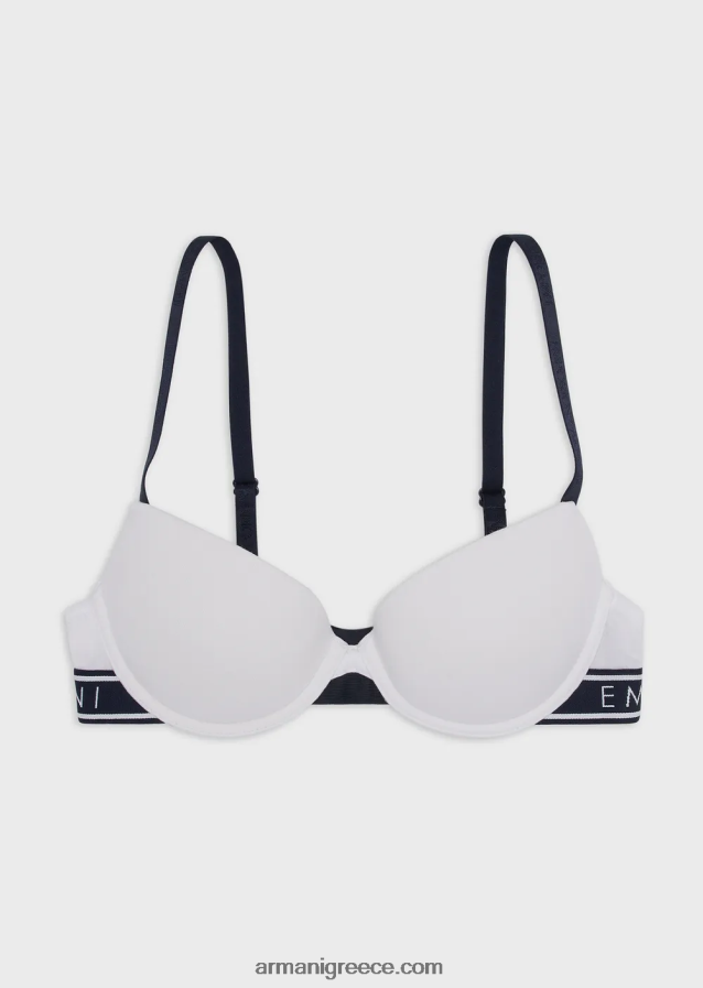 γυναίκες Armani εμβληματικό σουτιέν από οργανικό βαμβάκι push-up με λουράκι με λογότυπο 4046R6143 άσπρο