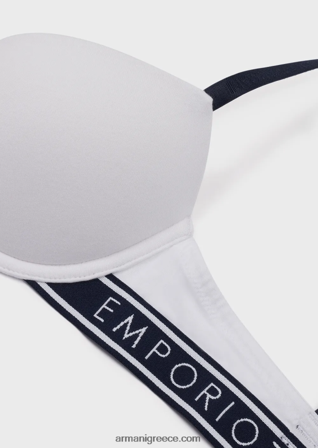 γυναίκες Armani εμβληματικό σουτιέν από οργανικό βαμβάκι push-up με λουράκι με λογότυπο 4046R6143 άσπρο