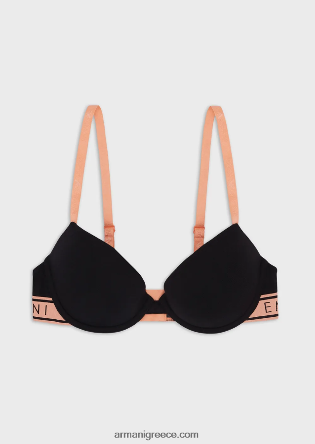 γυναίκες Armani εμβληματικό σουτιέν από οργανικό βαμβάκι push-up με λουράκι με λογότυπο 4046R6144 μαύρος