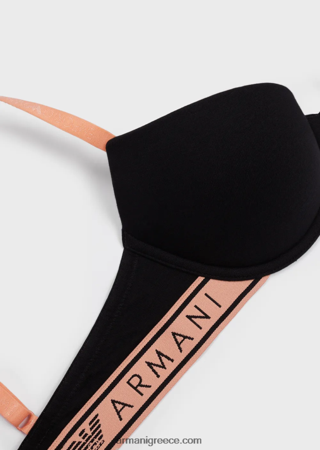 γυναίκες Armani εμβληματικό σουτιέν από οργανικό βαμβάκι push-up με λουράκι με λογότυπο 4046R6144 μαύρος