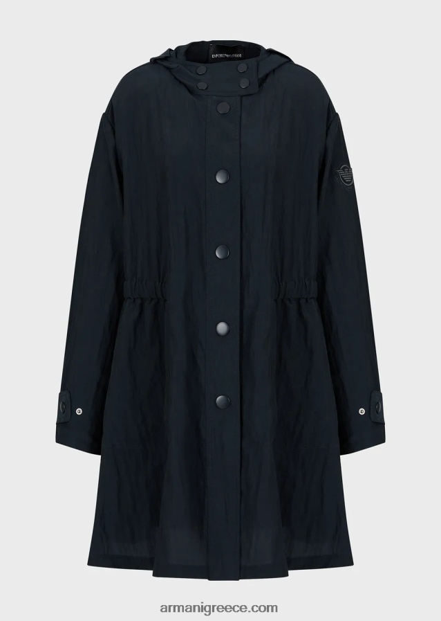 γυναίκες Armani καμπαρντίνα με κουκούλα με τεχνικές ελαστικές λεπτομέρειες χαλκού 4046R6237