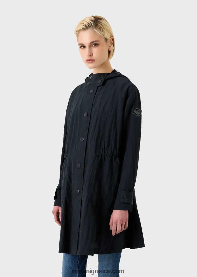 γυναίκες Armani καμπαρντίνα με κουκούλα με τεχνικές ελαστικές λεπτομέρειες χαλκού 4046R6237