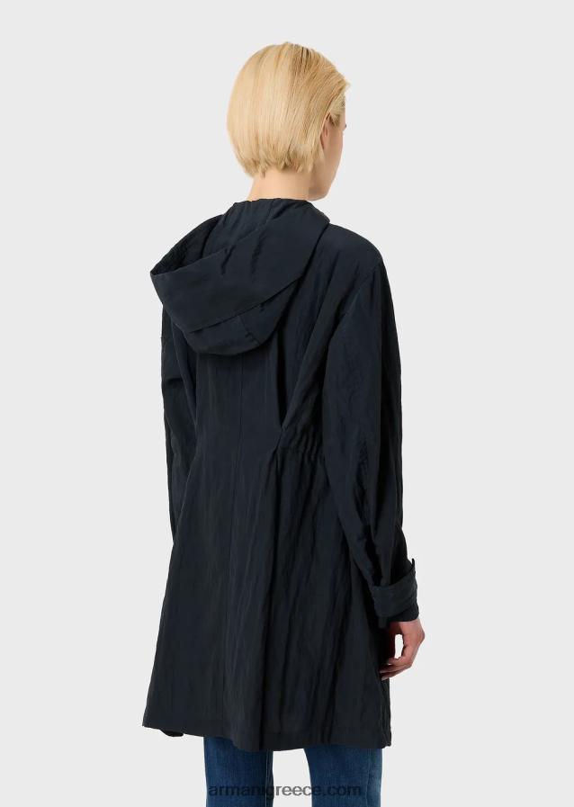 γυναίκες Armani καμπαρντίνα με κουκούλα με τεχνικές ελαστικές λεπτομέρειες χαλκού 4046R6237