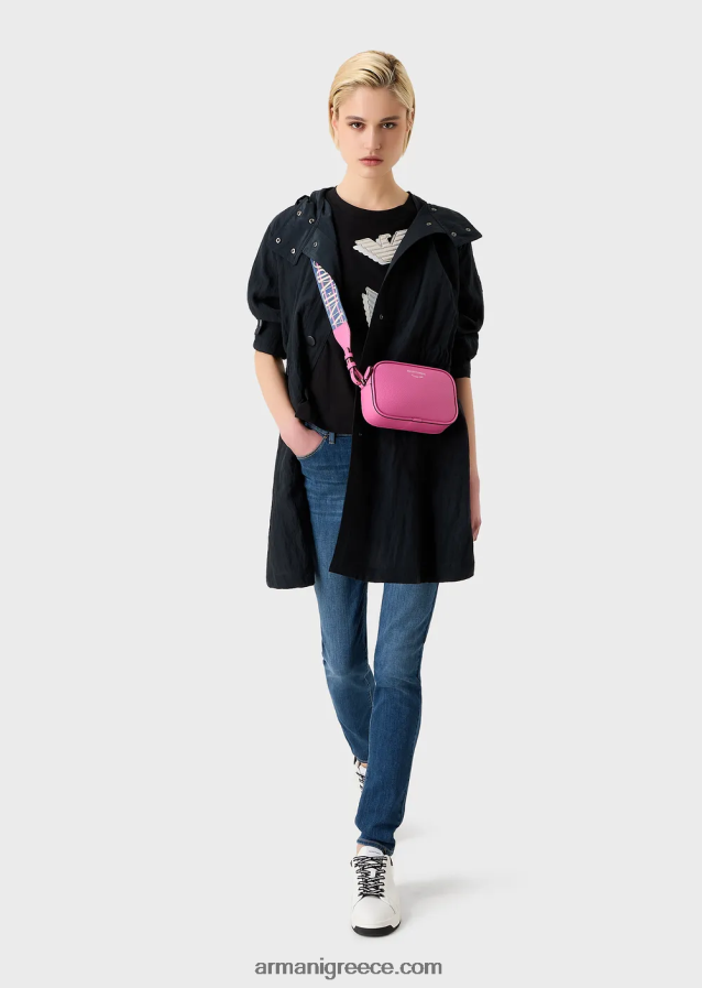 γυναίκες Armani καμπαρντίνα με κουκούλα με τεχνικές ελαστικές λεπτομέρειες χαλκού 4046R6237