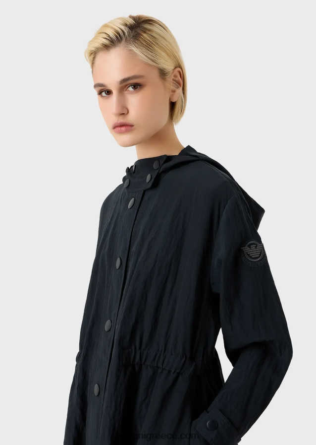 γυναίκες Armani καμπαρντίνα με κουκούλα με τεχνικές ελαστικές λεπτομέρειες χαλκού 4046R6237