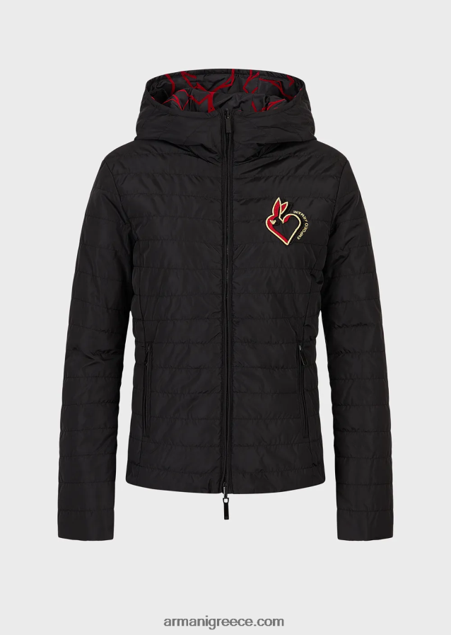 γυναίκες Armani αναστρέψιμο, καπιτονέ σακάκι με κουκούλα 4046R6238 μαύρος