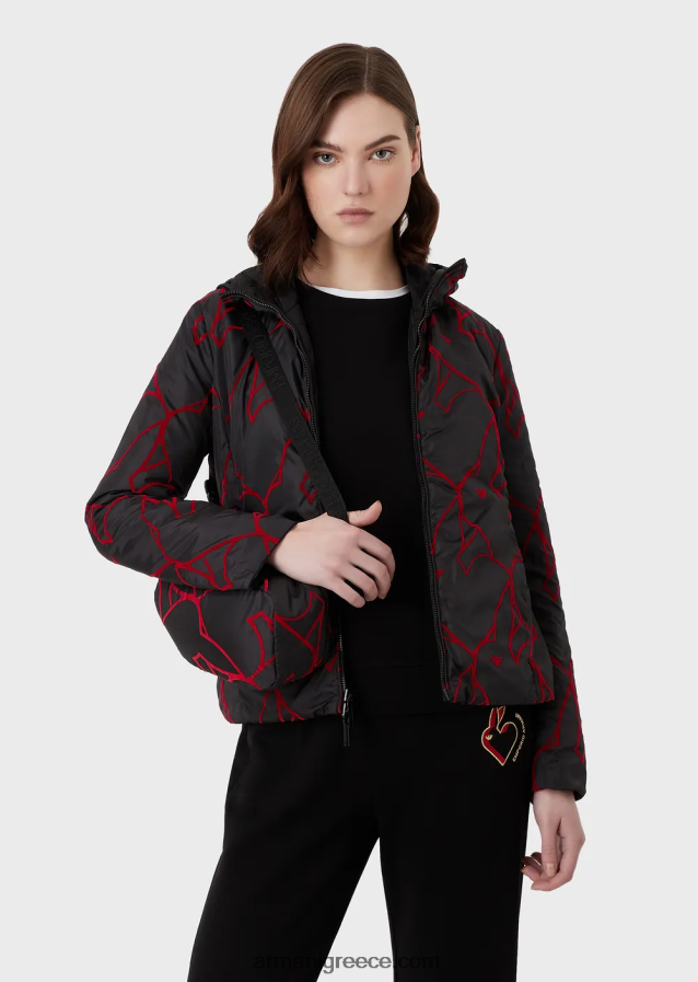 γυναίκες Armani αναστρέψιμο, καπιτονέ σακάκι με κουκούλα 4046R6238 μαύρος