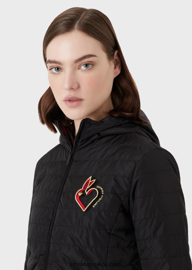 γυναίκες Armani αναστρέψιμο, καπιτονέ σακάκι με κουκούλα 4046R6238 μαύρος