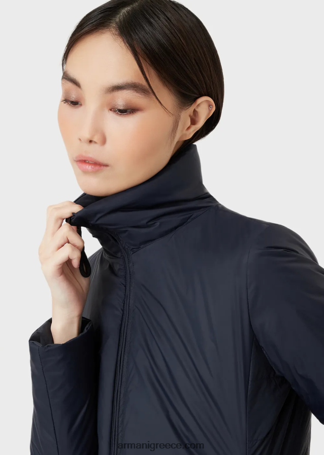 γυναίκες Armani υδατοαπωθητικό αναστρέψιμο νάιλον πουπουλένιο μπουφάν με ανακυκλωμένο πούπουλο 4046R6239 ναυτικό μπλε