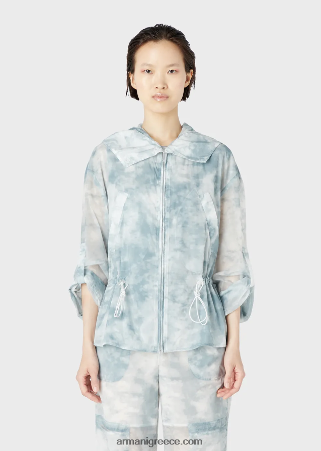 γυναίκες Armani Μπλούζον με κουκούλα με φερμουάρ από νάιλον ντεγκραντέ με εφέ ουρανού 4046R6241 πρότυπο