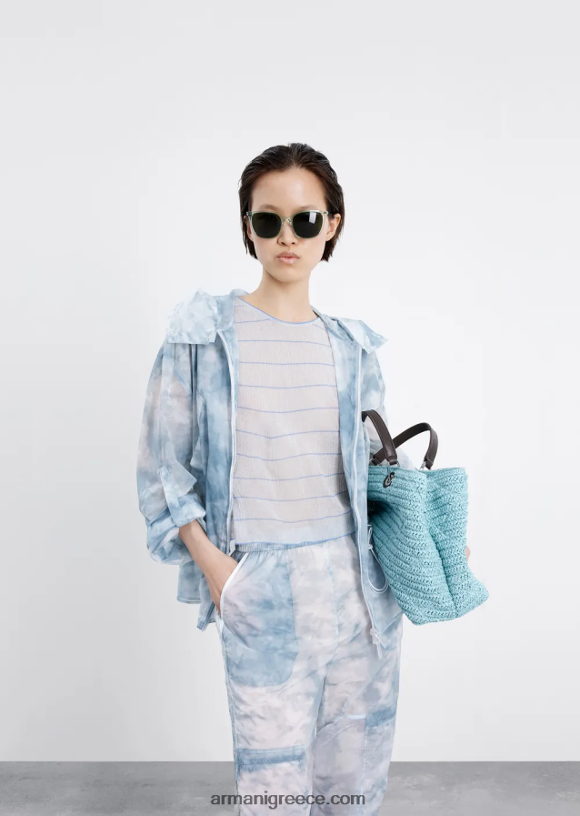 γυναίκες Armani Μπλούζον με κουκούλα με φερμουάρ από νάιλον ντεγκραντέ με εφέ ουρανού 4046R6241 πρότυπο