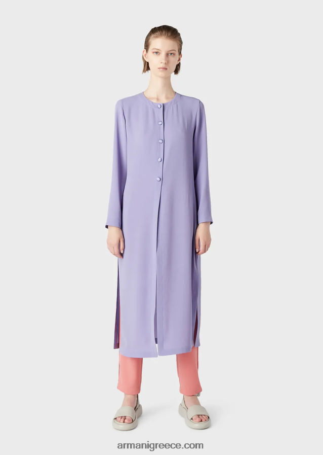 γυναίκες Armani Πανωφόρι από ύφασμα γρανίτη με κουμπιά και πλαϊνά σκισίματα 4046R6244 μωβ