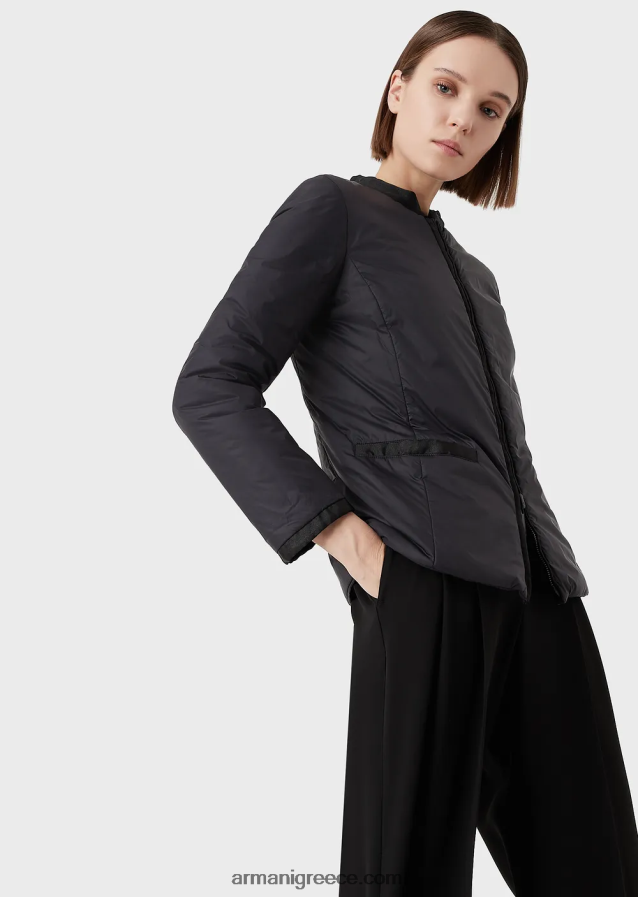 γυναίκες Armani νάιλον αναστρέψιμο μπουφάν με γιακά γκουρού 4046R6247 μαύρος