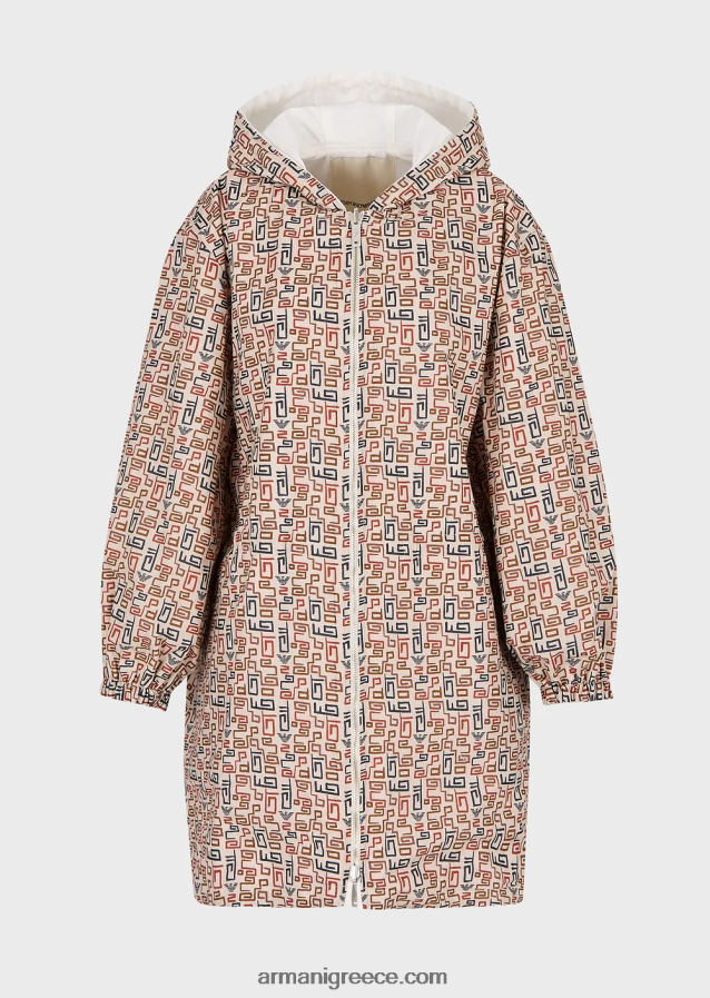 γυναίκες Armani βιώσιμη συλλογή αναστρέψιμο βιολογικό πάρκο με κουκούλα και κορδόνι περίσφιξης 4046R6248 γαλακτώδες λευκό