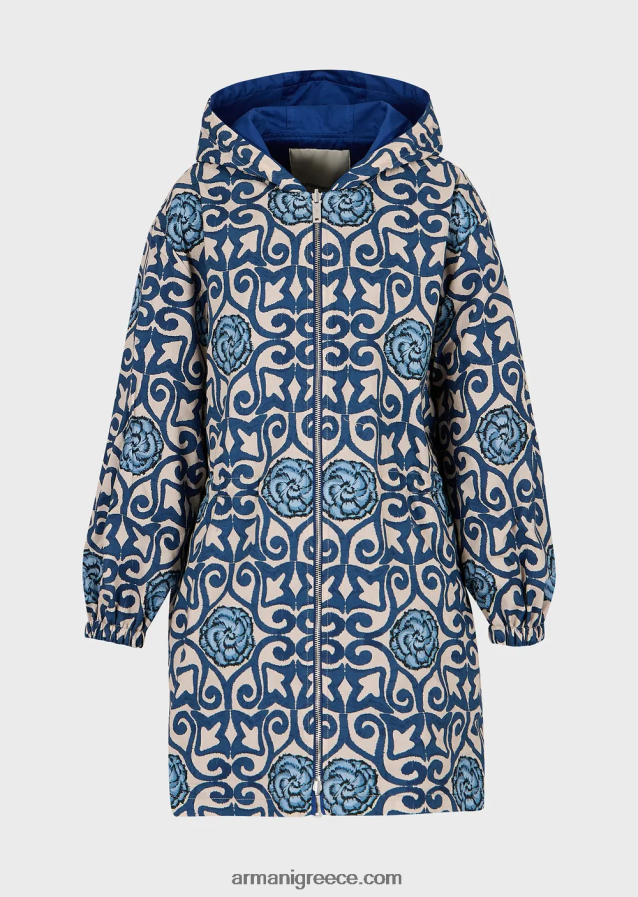 γυναίκες Armani βιώσιμη συλλογή αναστρέψιμο βιολογικό πάρκο με κουκούλα και κορδόνι περίσφιξης 4046R6249 μπλε