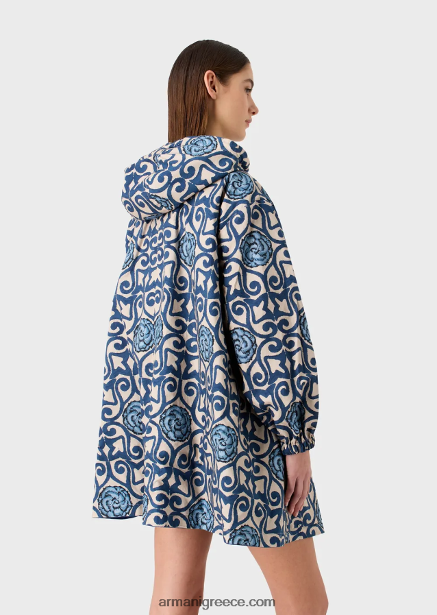 γυναίκες Armani βιώσιμη συλλογή αναστρέψιμο βιολογικό πάρκο με κουκούλα και κορδόνι περίσφιξης 4046R6249 μπλε