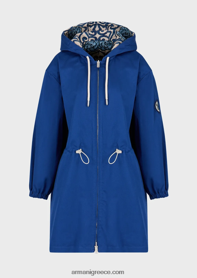 γυναίκες Armani βιώσιμη συλλογή αναστρέψιμο βιολογικό πάρκο με κουκούλα και κορδόνι περίσφιξης 4046R6249 μπλε