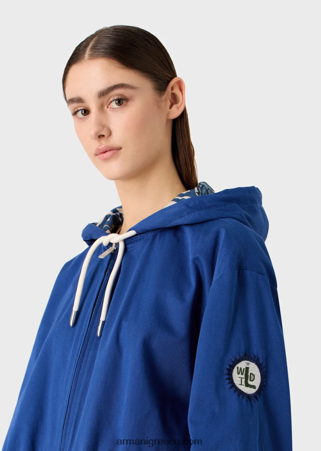 γυναίκες Armani βιώσιμη συλλογή αναστρέψιμο βιολογικό πάρκο με κουκούλα και κορδόνι περίσφιξης 4046R6249 μπλε