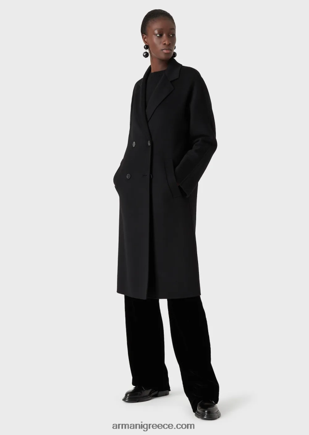 γυναίκες Armani παλτό από μαλλί κασμίρ και διπλό κασμίρ 4046R6253 μαύρος