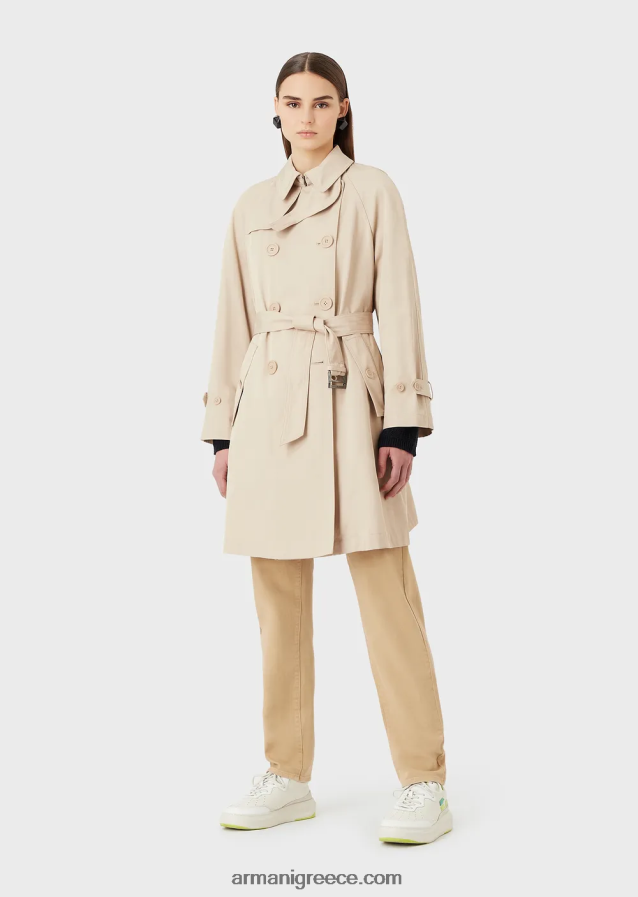 γυναίκες Armani καμπαρντίνα διπλού στήθους από υδατοαπωθητική γκαμπαρντίνα 4046R6254