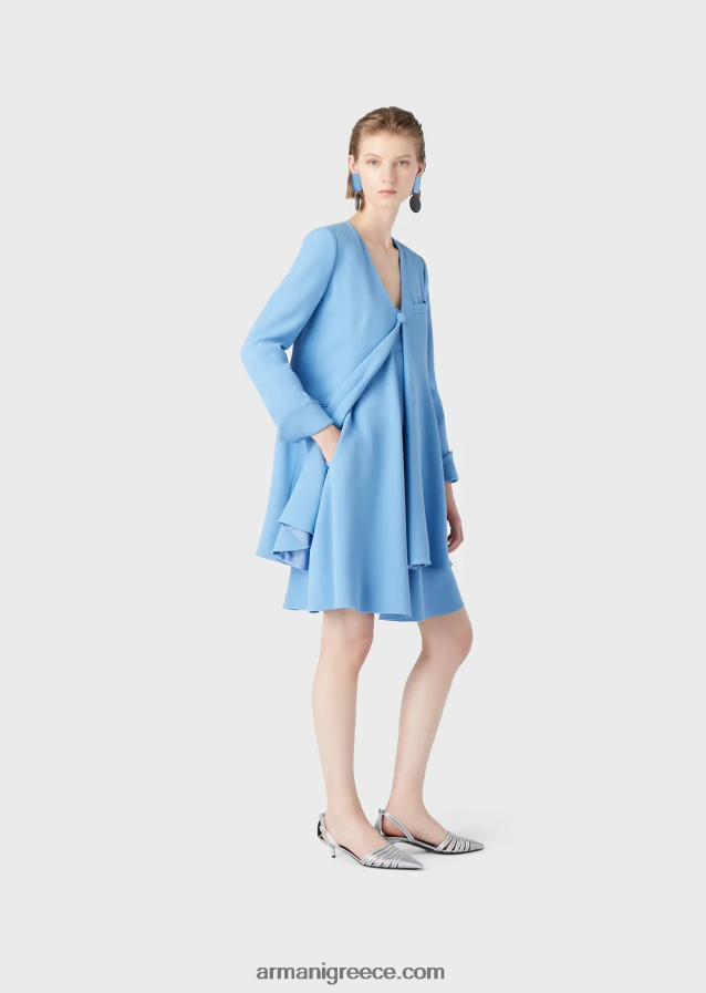 γυναίκες Armani παλτό cady-crepe με λαιμόκοψη 4046R6243 μπλε