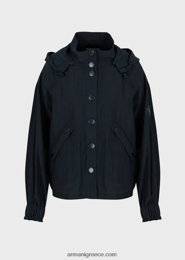 γυναίκες Armani κουκούλα, τεχνικό μπλουζόν cupro με κορδόνι περίσφιξης 4046R6236 ναυτικό μπλε