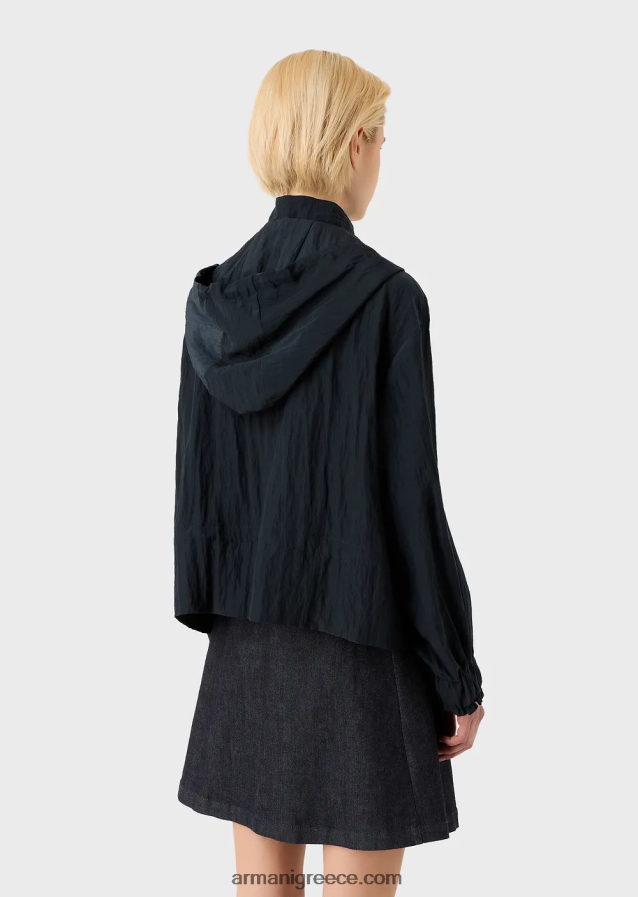 γυναίκες Armani κουκούλα, τεχνικό μπλουζόν cupro με κορδόνι περίσφιξης 4046R6236 ναυτικό μπλε