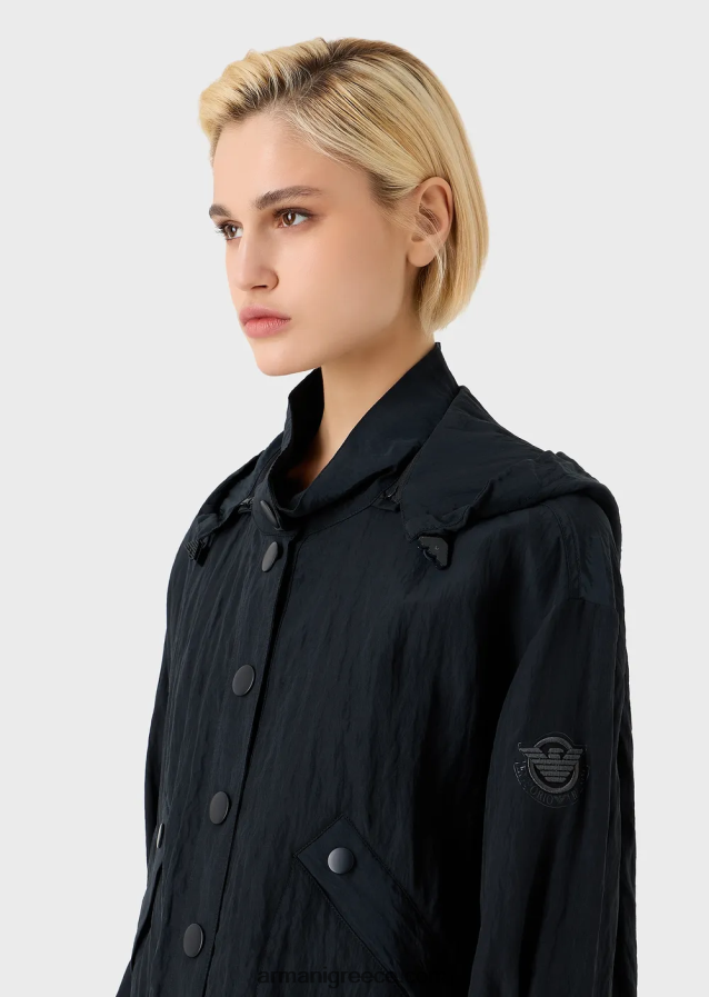 γυναίκες Armani κουκούλα, τεχνικό μπλουζόν cupro με κορδόνι περίσφιξης 4046R6236 ναυτικό μπλε