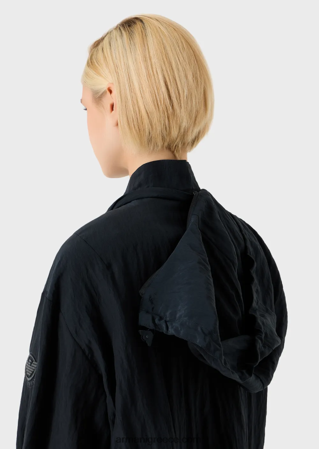 γυναίκες Armani κουκούλα, τεχνικό μπλουζόν cupro με κορδόνι περίσφιξης 4046R6236 ναυτικό μπλε