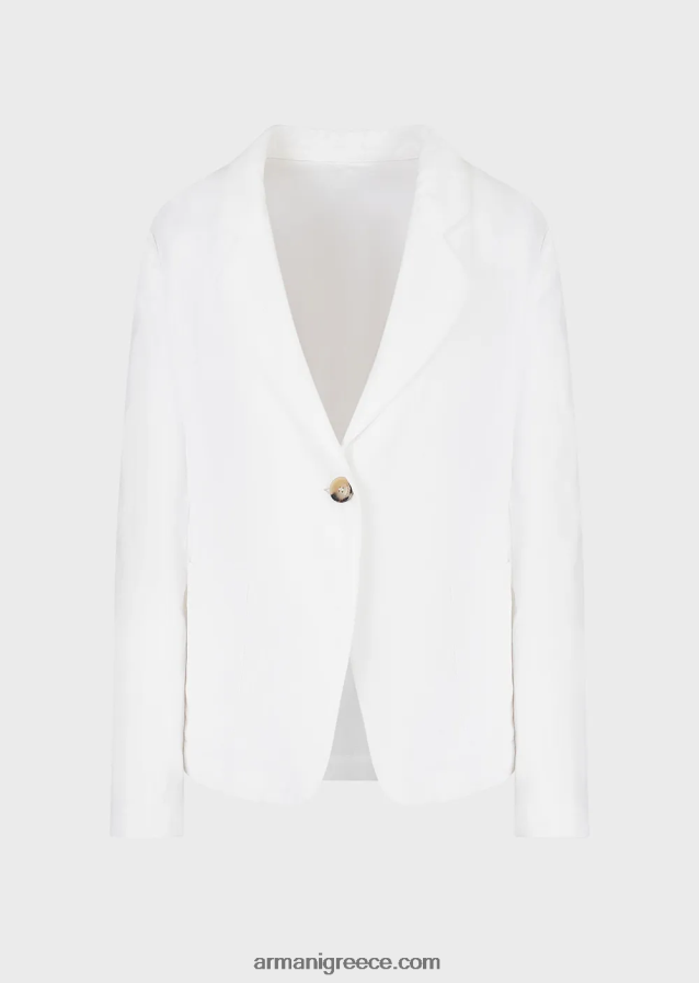 γυναίκες Armani μονόπλευρο μπουφάν με ματάκι και δέσιμο στην πλάτη σε συνδυασμό από λινό με εφέ shantung 4046R6417 άσπρο