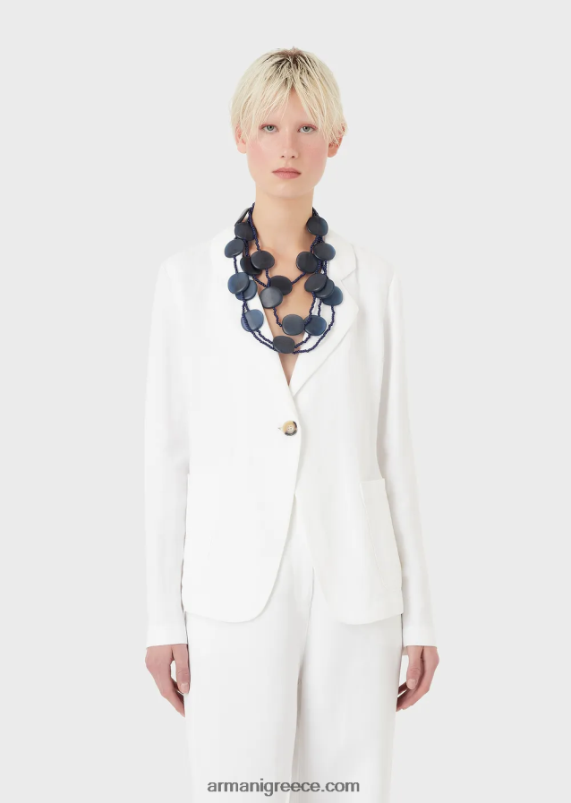 γυναίκες Armani μονόπλευρο μπουφάν με ματάκι και δέσιμο στην πλάτη σε συνδυασμό από λινό με εφέ shantung 4046R6417 άσπρο