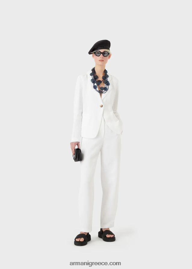 γυναίκες Armani μονόπλευρο μπουφάν με ματάκι και δέσιμο στην πλάτη σε συνδυασμό από λινό με εφέ shantung 4046R6417 άσπρο